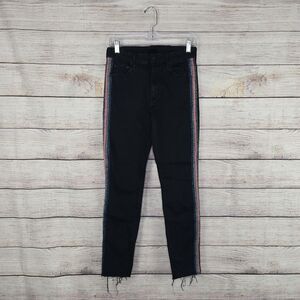 MOTHER High Waisted Looker Ankle Fray Black Guilty Glitter Racer Jean Size 28